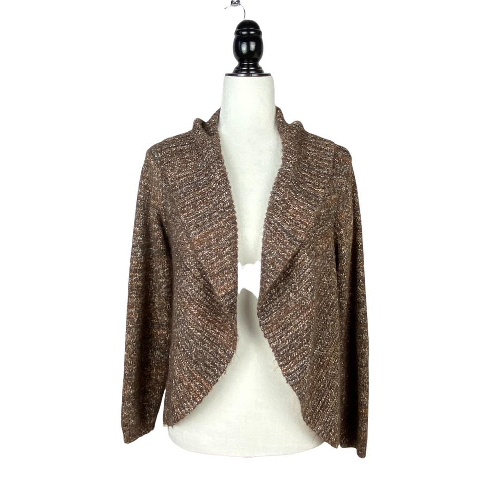 Cleo Petites Women’s Cotton Brown Marled Open Longsleeve Cardigan Size L